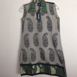 NWT Ethnic Cotton Paisley & Metallic Border Dress